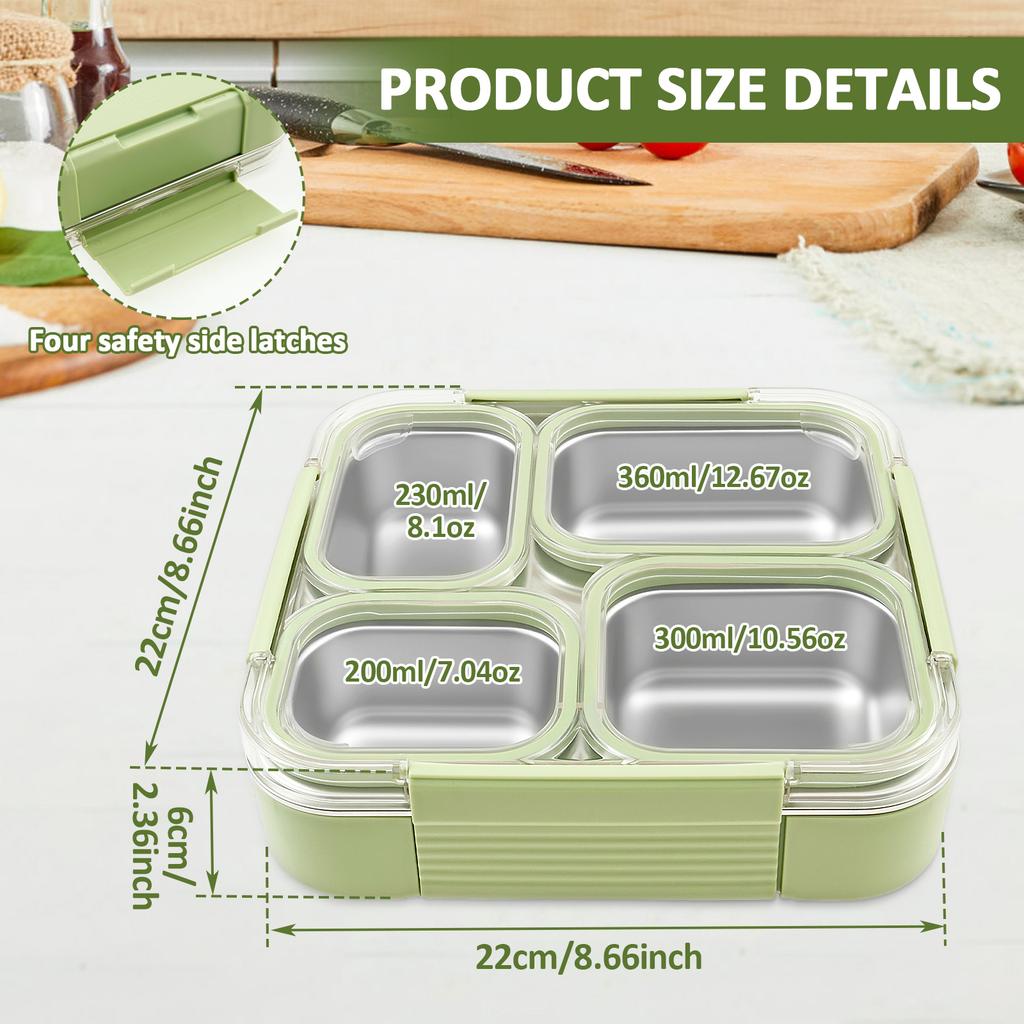 304 Stainless Steel Food Container with 3/4 Compartments Reusable Food Storage Container with Lid Lunch Boxes for School Office