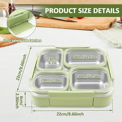 304 Edelstahl Lebensmittelbehälter mit 3/4 Fächern Wiederverwendbarer Lebensmittelaufbewahrungsbehälter mit Deckel Lunchboxen für Schule Büro