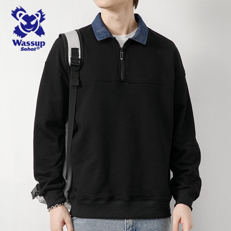 Wassup Sohot Men's Half-Zip Long-Sleeve Polo Sweatshirt