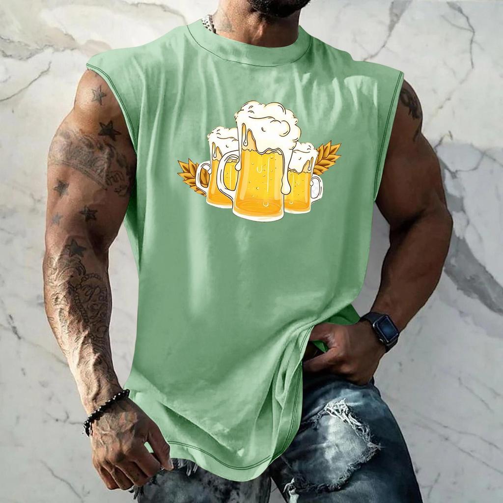 Men Sleeveless Tank Top Loose Fit Casual Streetwear Sport Vest with Textured Pattern Printed Design for Everyday Vacation Wear