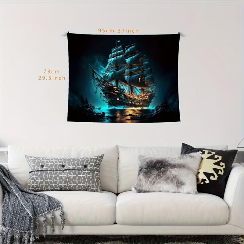 2D Nautical Gothic Tapestry, Haunted Pirate Ship for Room & Party Decor