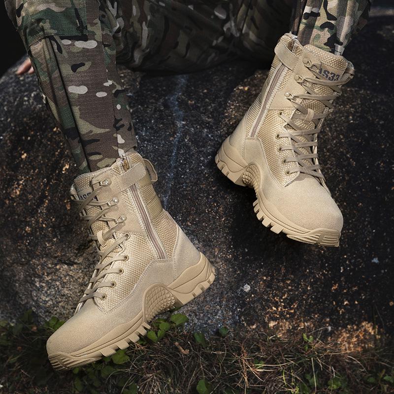 Men's Tactical High-Top Side-Zip Combat Boots for Special Forces and Off-Road Use.