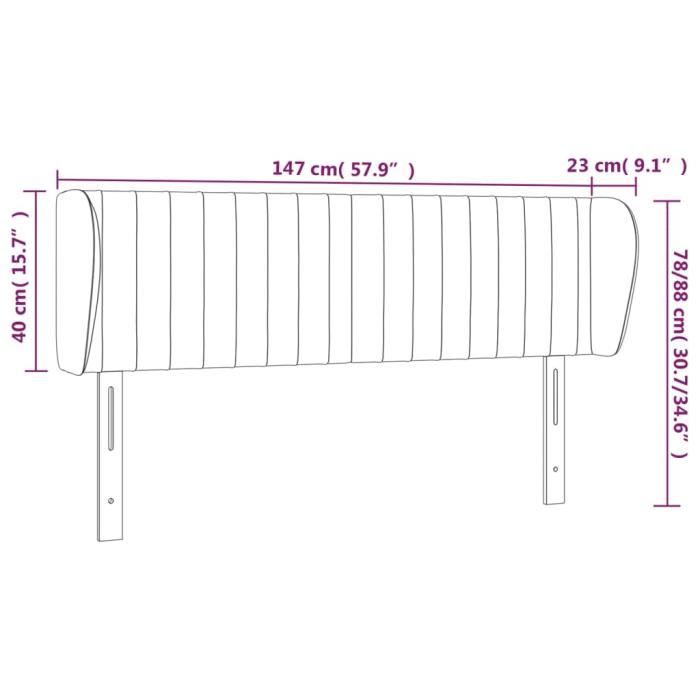 VidaXL Tête de lit avec oreilles Noir 147x23x78-88 cm Velours3117432