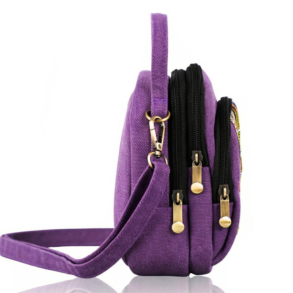 Ethnic Style Embroidered Canvas Bag With Zipper Pockets For Daily Use