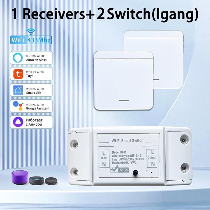 Tuya Smart WiFi Wall Switch RF433 Wireless Remote Control 1/2/3Gang Panel/Round Button Panel Switch Works with Alexa Google Home