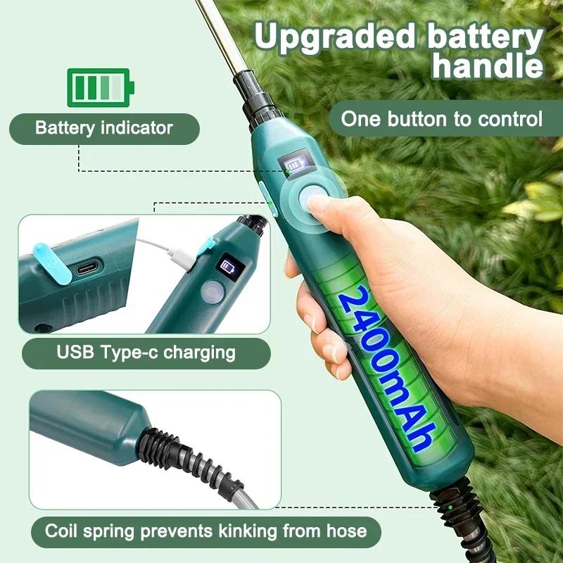 2400mAh High Pressure Electric Garden Sprayer Rechargeable Portable with 3 Adjustable Nozzles for Lawn Plants Irrigation