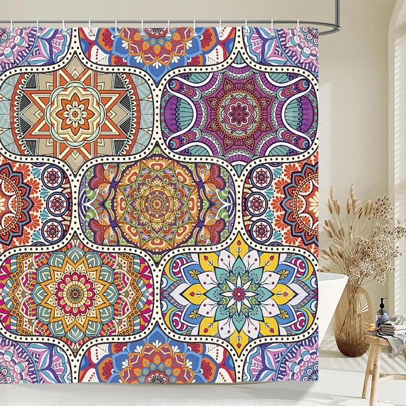 Bohemian Style Shower Curtains Mandala Boho Flowers and Plants Printing Bathroom Curtains Waterproof Polyester Bath Curtain