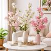Long Artificial Cherry Blossom with Leaves Fake Flower Silk Cherry Blossoms Branch  Home Decoration