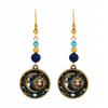 Explosive gold and blue contrasting color earrings, retro mysterious sun and moon, starry sky, universe earrings for women