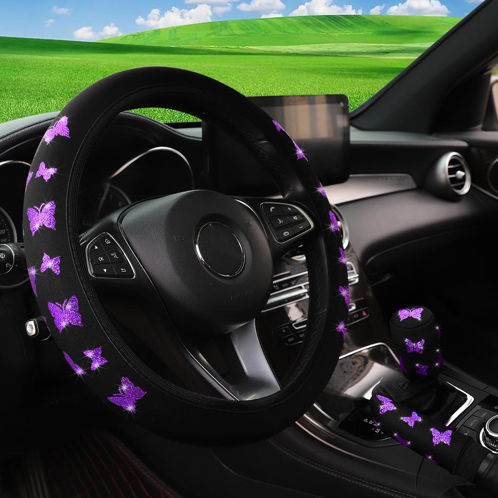 3 STÜCKE Schimmernder Schmetterling Auto ohne Innenring Lenkradbezug, Handbremsbezug, Schalthebelbezug, Autodekoartikel