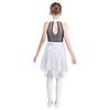 Girls Lyrical Dance Costume Sparkle Rhinestones Keyhole Back Irregular Chiffon Hem Skating Dress