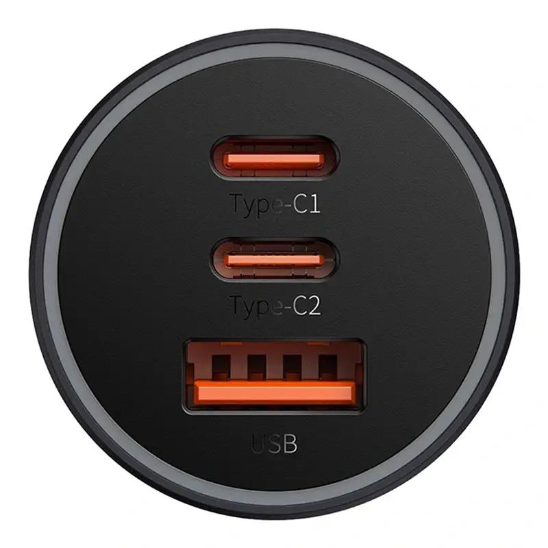 Ładowarka Samochodowa Baseus Golden Contactor Pro, 2X Usb-C, 1X Usb, 65W (Szara)