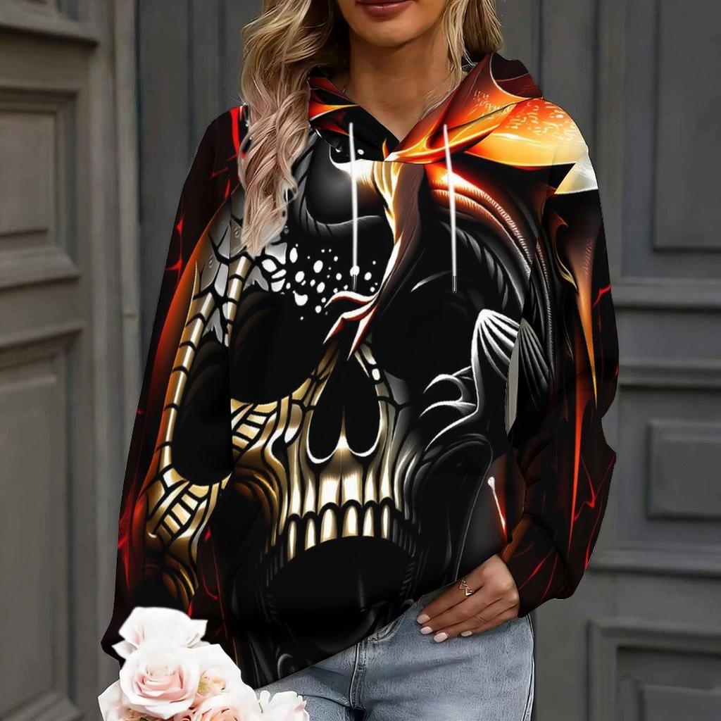 Printed Long Sleeved Winter Women's Drawstring Hoodie Autumn Casual Pullover Trend Sportswear Loose Clothes Fashion Hooded Top