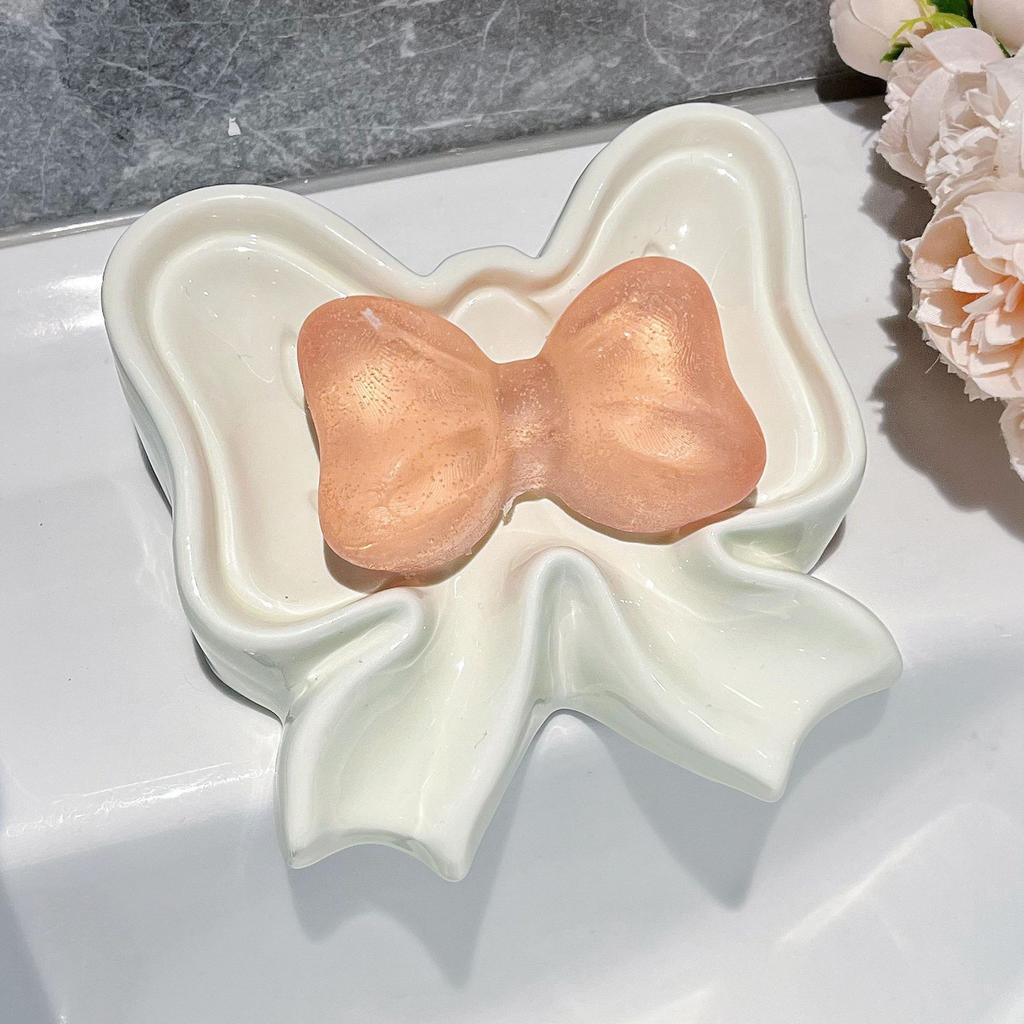 Creative Bow Soap Box Drain Cute Storage Rack Bathroom Sink No Water Collection Ceramic Dish Holder Holder