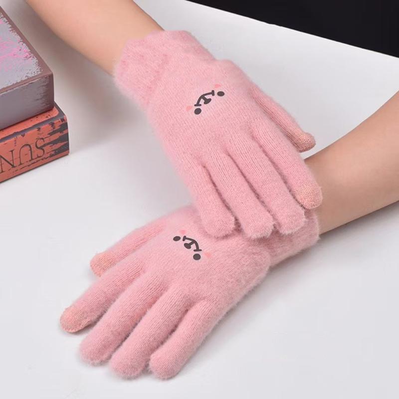 Kawaii Knitted Gloves Cute Cartoon Embroidered Bear Touchscreen Glove for Women Autumn Winter Warm Shopping Knit Soft Gloves