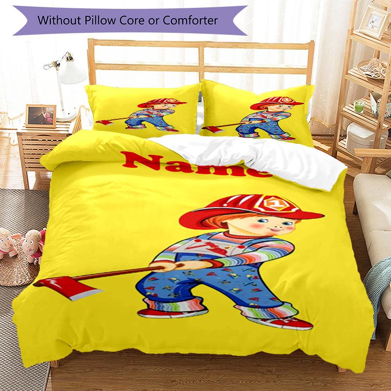 3pcs Custom Name Chucky Bedding Set Duvet Cover Closure Includes 1 Duvet Cover & 2 Pillowcases, Soft and Comfortable for All Seasons.