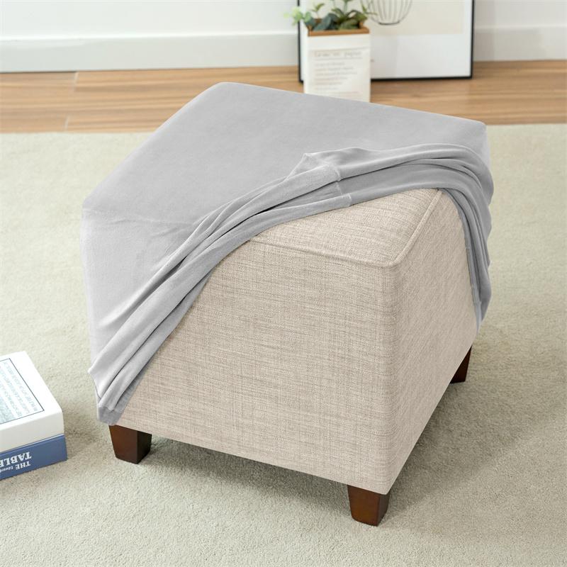 1 Stück Samt Ottomanenbezug Quadratisch Einfarbig Fußstütze Überwürfe Elastisch Haus Pouf Hockerbezug Wohnzimmer Möbel Schutz