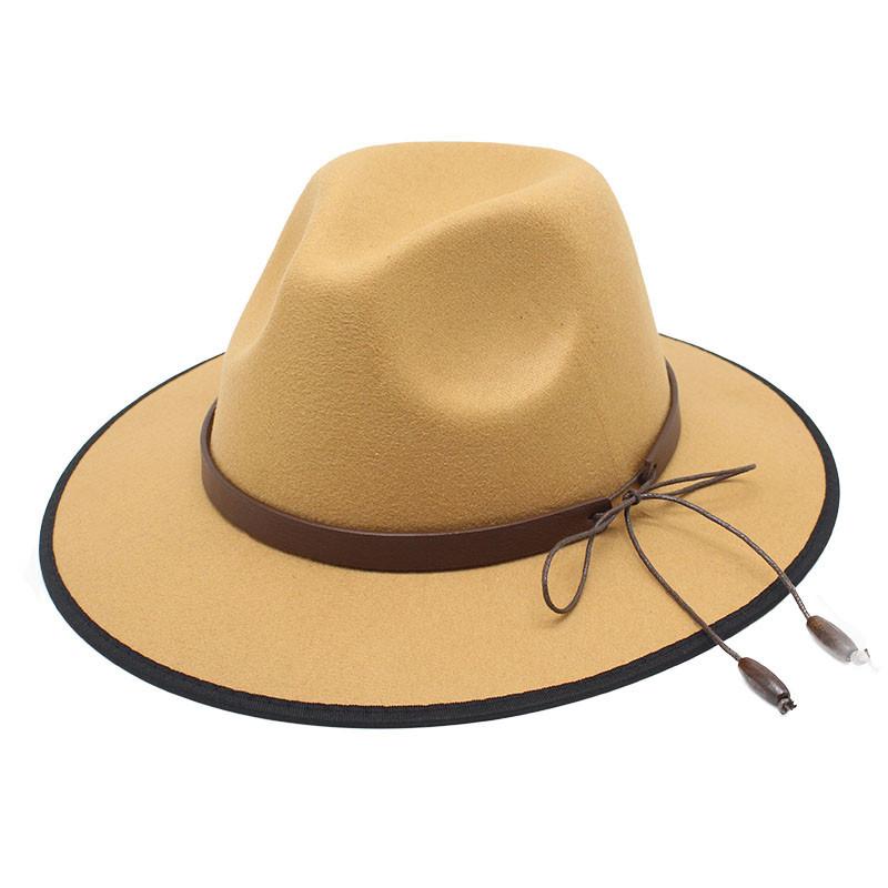 

2022 Білий вовняний циліндр з підшивкою Універсальний джазовий капелюх Британський широкополий Панама Ковбойський капелюх Дитячий M（56-58cm） верблюд