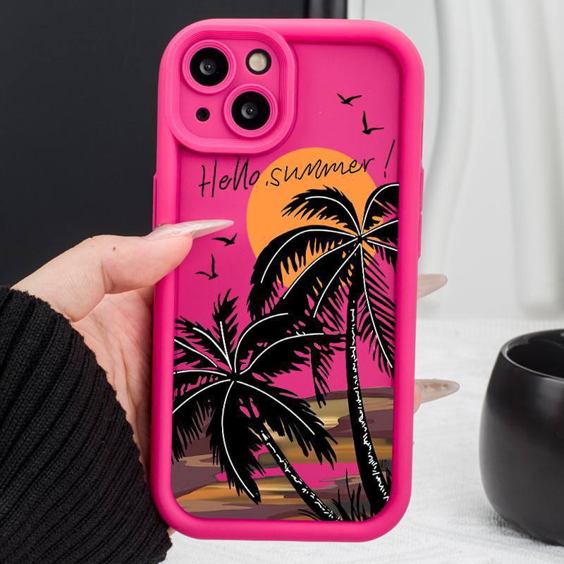 Retro Palm Tree Sunset Pattern Phone Case Shockproof Protective Cover for iPhone