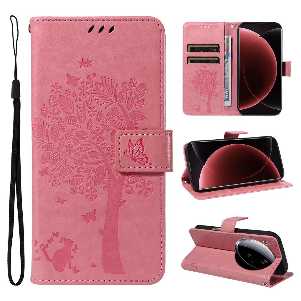 For Xiaomi 15 Ultra Phone Case with Stand Cat Tree Pattern Leather Wallet Mobile Cover