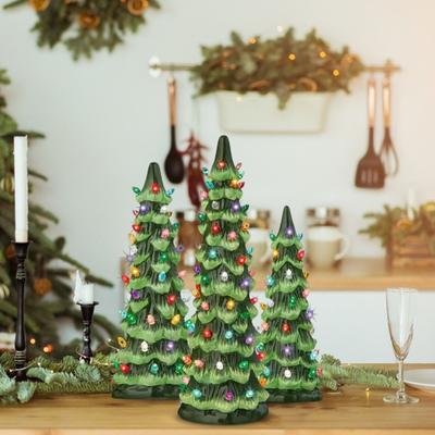 Yousheng Mini Weihnachtsbaum Figur mit buntem LED-Licht Weihnachtsbaum Harz Statue Skulptur Heim Büro Schreibtisch Dekoration Ornament
