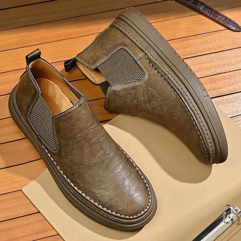 FashionVintage Style Male Chelsea Boots Fashion Brand Mens Leisure Walk Footwear Comfortable Casual Leather Ankle Boots Basic Sneakers