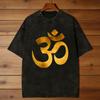 Vintage Gewaschenes T-Shirt Goldenes Om Mandala Baumwoll-T-Shirts Neuheit T-Shirt für Herren Sommer Ästhetisches Design Kleidung