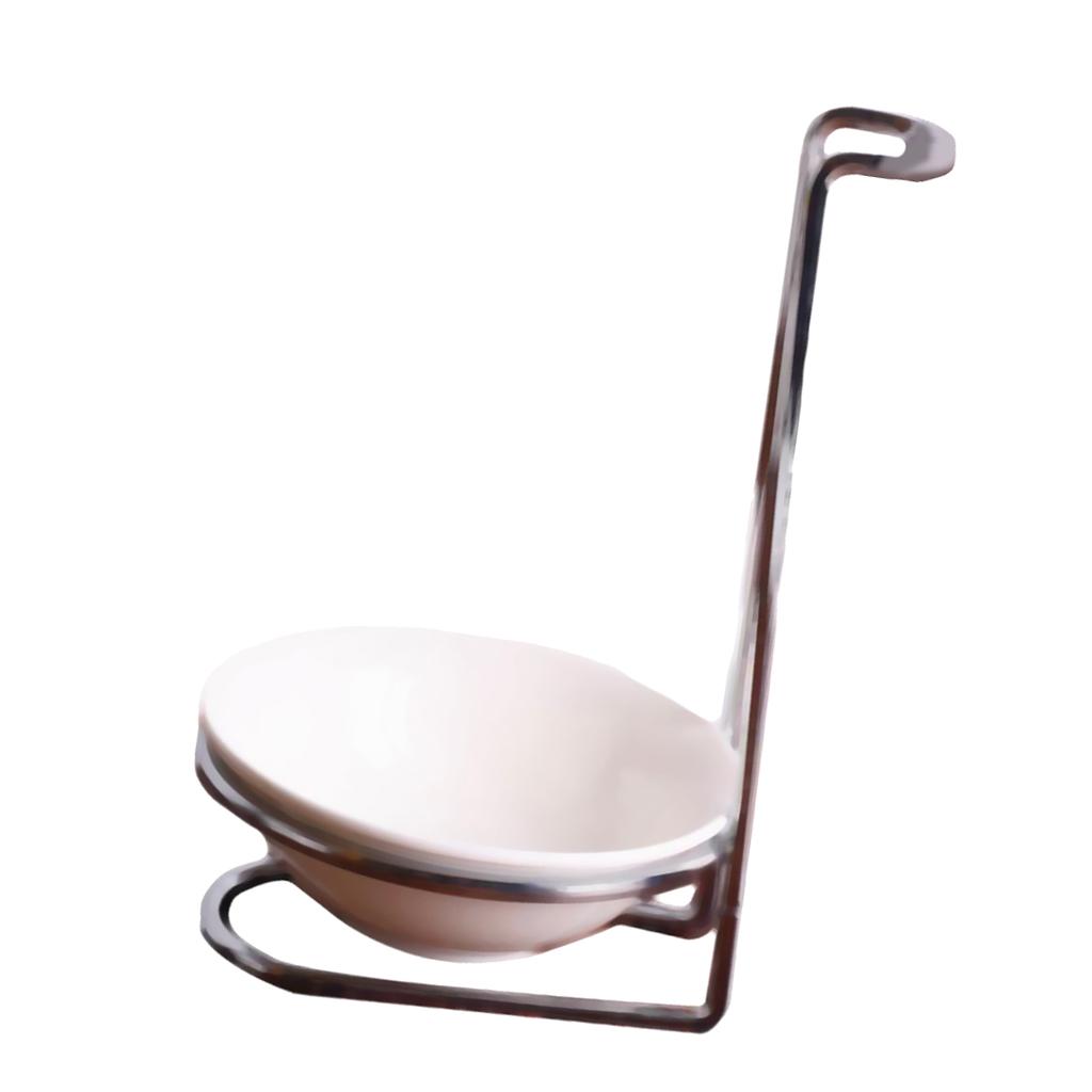 

Modern Round Ceramic Bowl Ladle Stainless Steel Spoon Rest Holder with Polished Pot Clips Vertical Design Rack Kitchen Gadgets