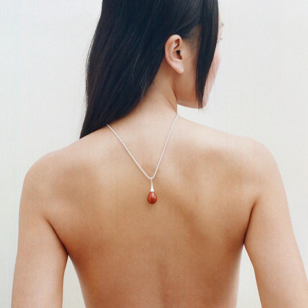Fashion Commuter Must Enter Premium Metal Copper Platinum Plated Ruby Water Drop Pendant Clavicle Chain Simple Temperament Necklace