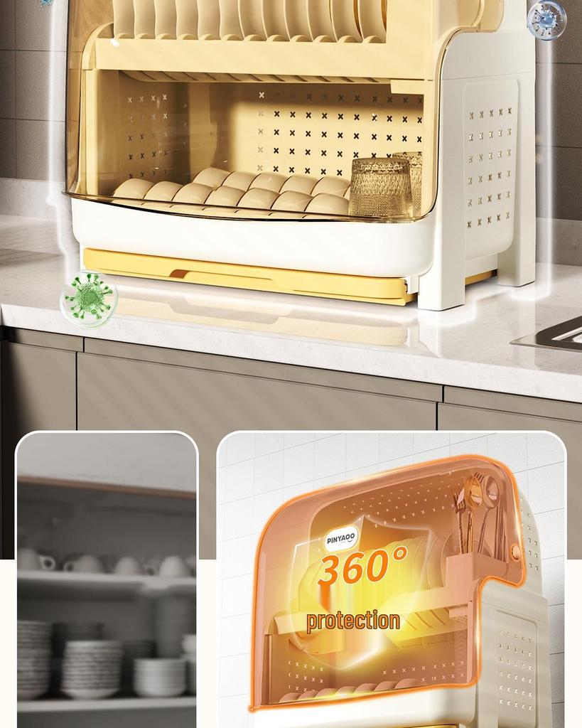Plastic Kitchen Bowl and Chopstick Storage Rack with Lid for Tableware Draining