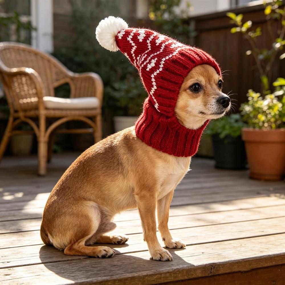 Soft Puppy Knitted Hat Autumn Winter Cat Woolen Hat Pet Button Knit Scarf Hat Spring Festival