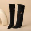 Krazing Pot Flock Pointed Toe Thick High Heels Thigh High Boots Size 46 Size 45 Slip On Plus Size Women Keep Warm Over-the-knee Boots
