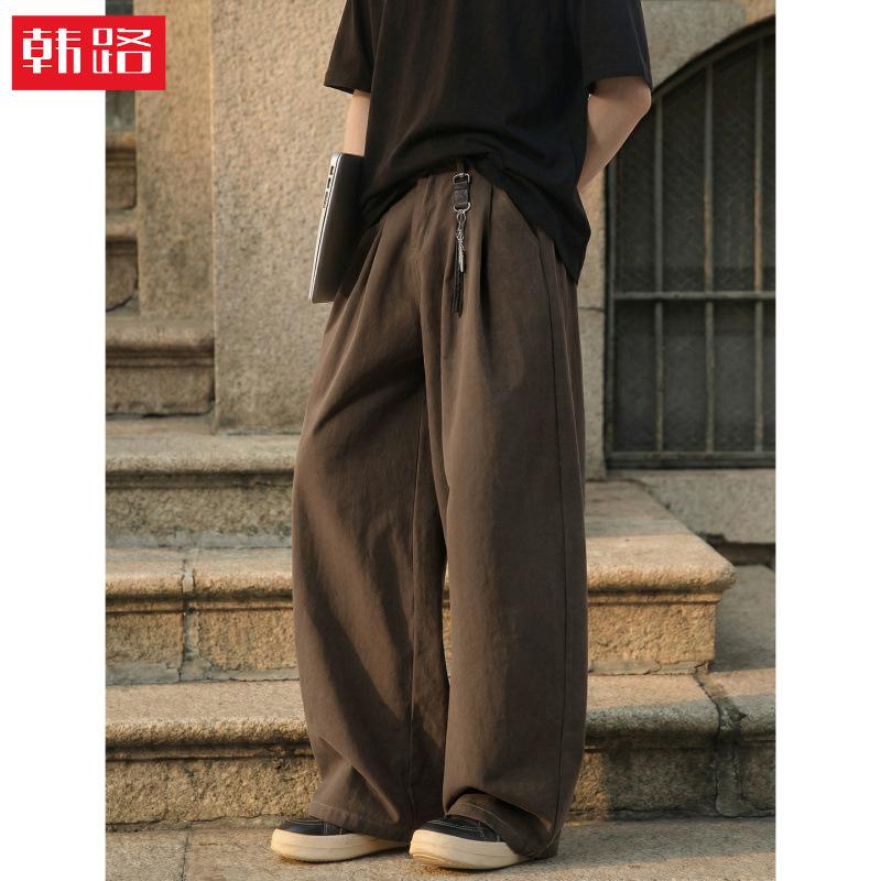 American Retro Drape Simple Pure Cotton Casual Pants Men's Spring and Summer Basic Washed Loose Texture Straight Trousers