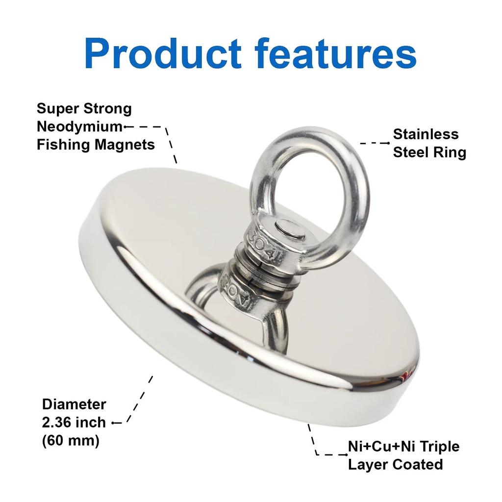 Super Strong Neodymium Fishing Magnet Hook N52 Heavy Duty Rare Earth Magnet with Countersunk Hole Eyebolt Salvage Magnet Imans