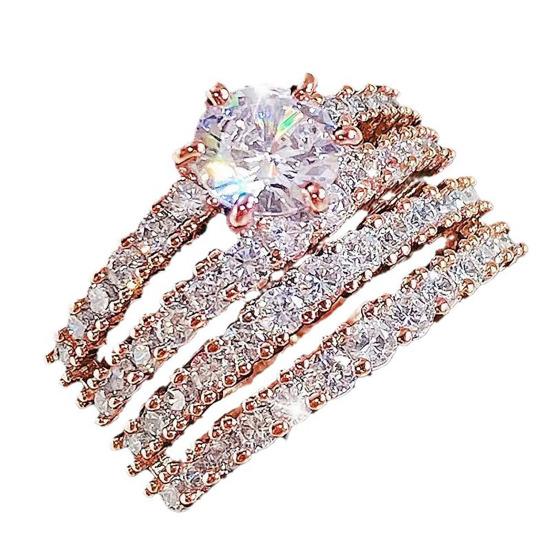 

2 шт. Кольца-полоски со стразами для женщин, кольца с кубическим цирконием, блестящие помолвочные кольца для ношения в несколько слоев, на годовщину, свадьбу, вечеринку US 10 розового золота