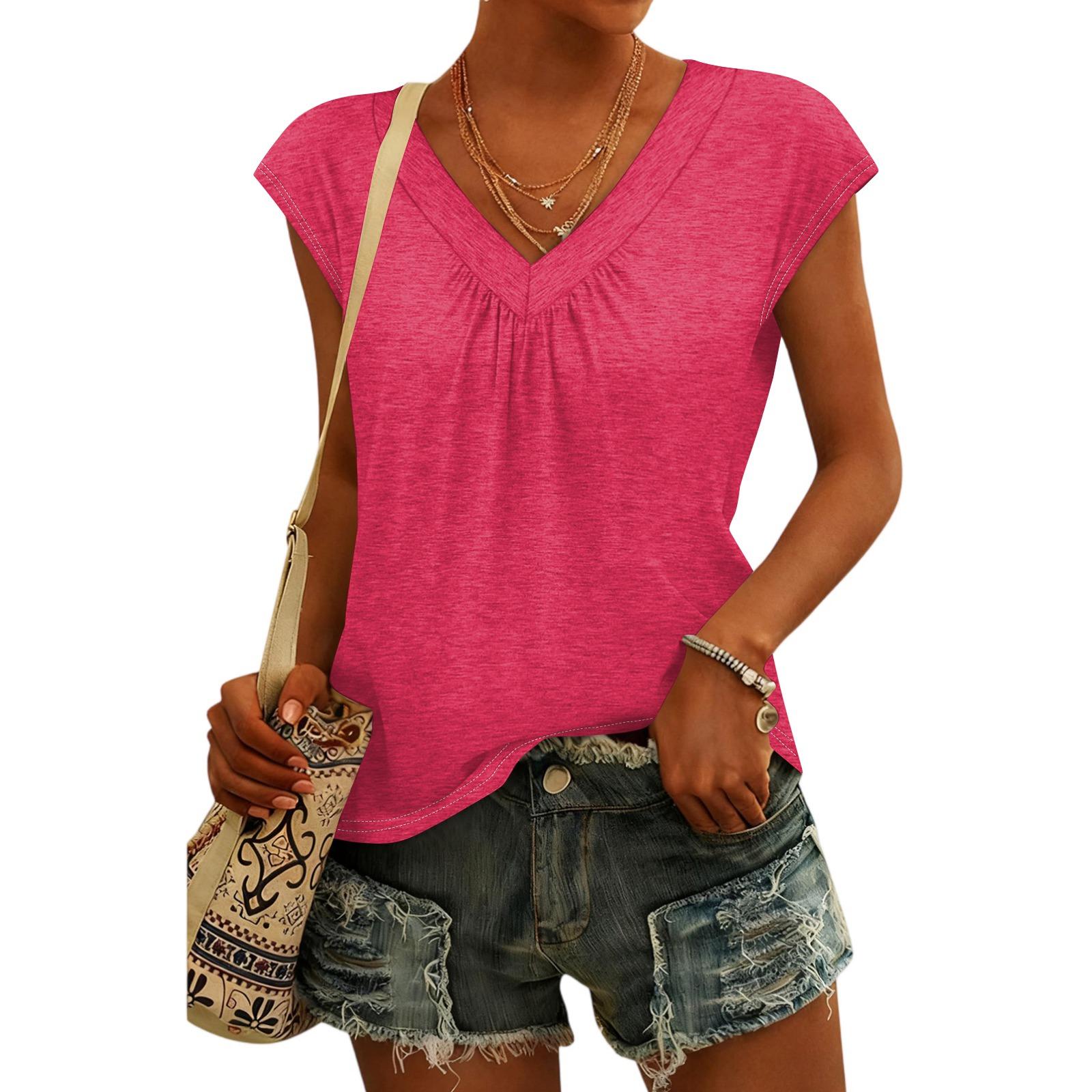 

Women s Fashion V-neck Short Sleeve Top XXL червоний