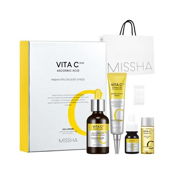 MISSHA Zestaw Vita C Plus do korygowania przebarwień 2 szt. (Ampułka 40ml + 10ml + Krem 30ml + Rozjaśniający Tonik 15ml + Płatki Kosmetyczne 10szt)