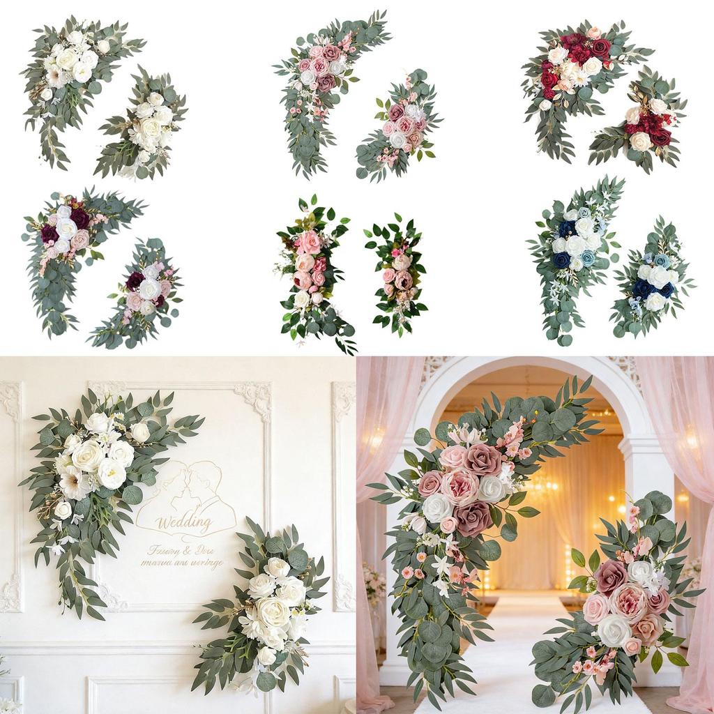 2x Silk Flowers Ornament for Decorating Artificial Flower Swag Wedding Arch Wreath Floral Swag for Party Wedding Car Wall Door