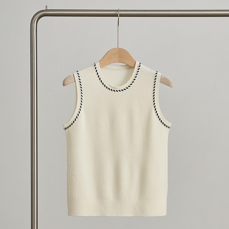 

Женский вязаный жилет из 100% мериносовой шерсти - Однотонный, с круглым вырезом, Элегантная и повседневная посадка XL белый