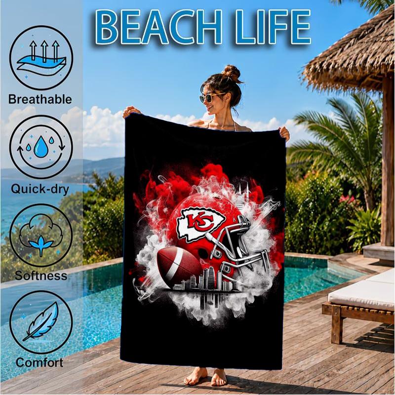 City Chiefs Emblem Printed Microfiber Beach Towel, Soft And Absorbent, Quick-Dry, Ideal for Summer Travel, Beach Essential, Swimming Pool