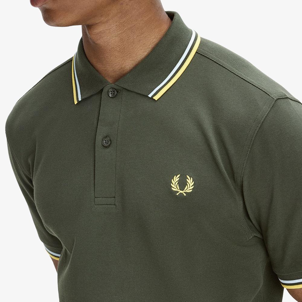 Fred Perry [M3600] Twin Tip Fred Perry Shirt - Hunting Green/Light Ice/Lemon Barley Afpm2613600-05B