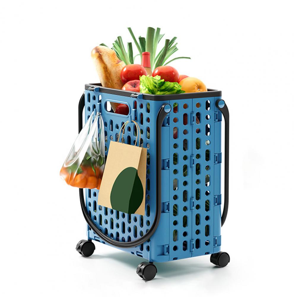 Folding Shopping Cart Collapsible Utility Cart with 360-Degree Swivel Wheels Lightweight Foldable Rolling Cart with Hooks