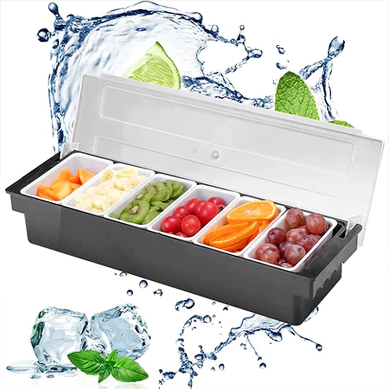 Fruit Box Condiment Container 4-6 Grids With Lid Large Capacity Bar Divided Fruits Bowl Household Seasonin Box Food Storage