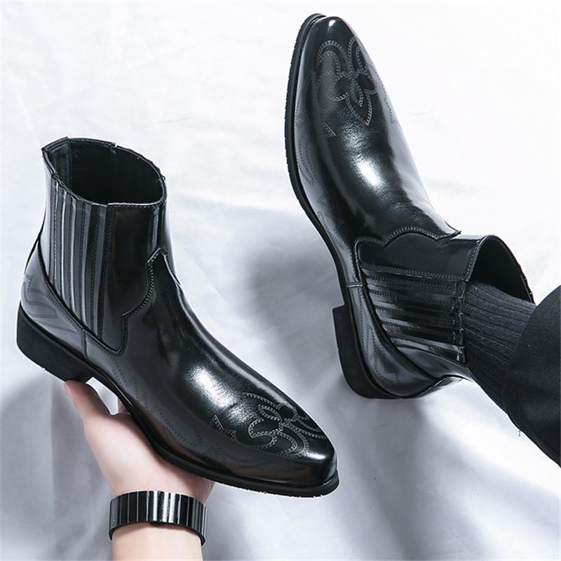 Wniter Trend New Arrival Luxury Designer Men Gold Black Chelsea Cowboy Ankle Boots Casual High Top Platform Shoes Zapatos Hombre