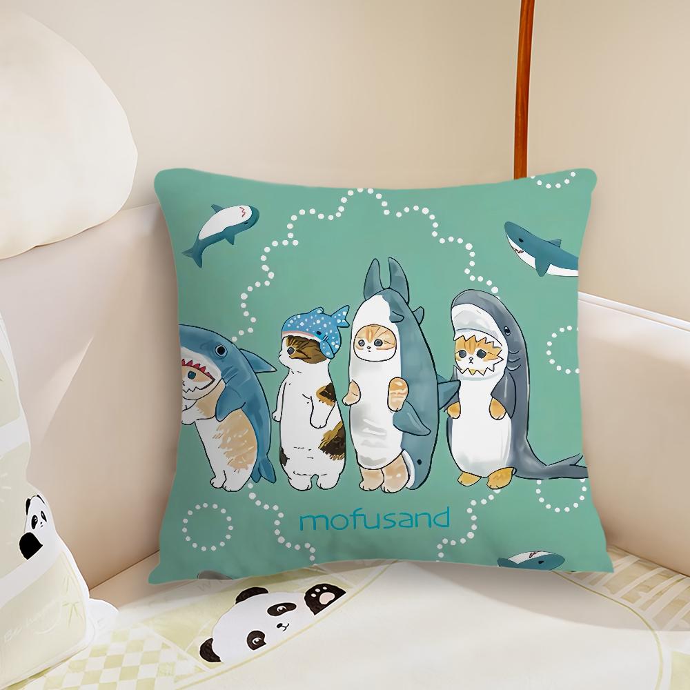 Cute MMofusand Cat Shark cushion cover Pillow Case Plush Fabric Soft Double Sided Print Sofa Cushion Cover Throw Pillow Covers