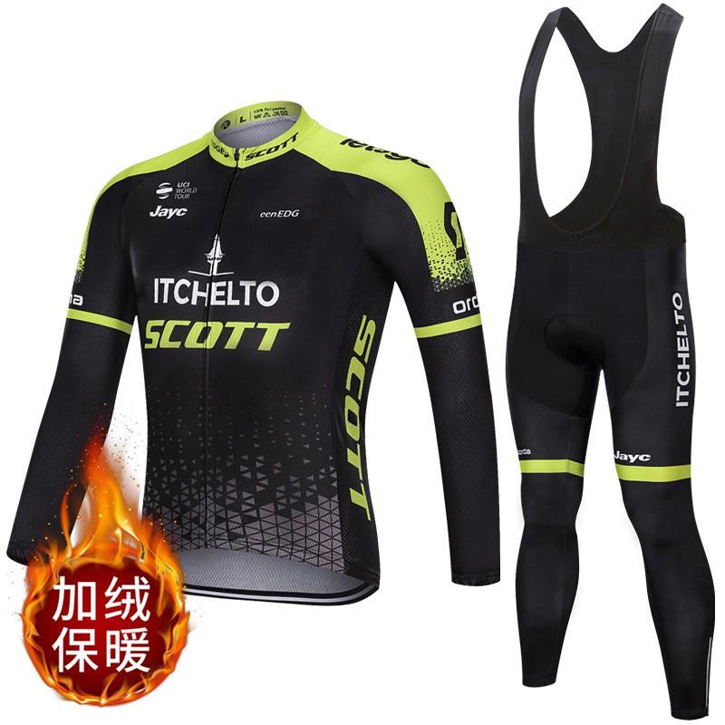Fleece Cycling Jersey Pants Set Winter Thermal Long Sleeve Bike Outfit Mountain Road