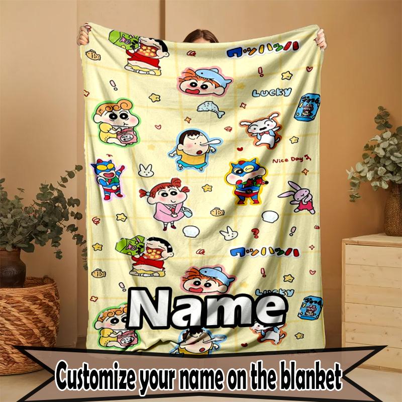 Custom Name Personalized Crayon Shin Print Blanket, Home Decor, Bedroom, Sofa, Camping, Couch, Gifts for Birthday ChristmasEnthusiasts