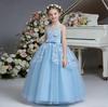 European & American Girls' Lace Flower Princess Dress with Bow & Small Train