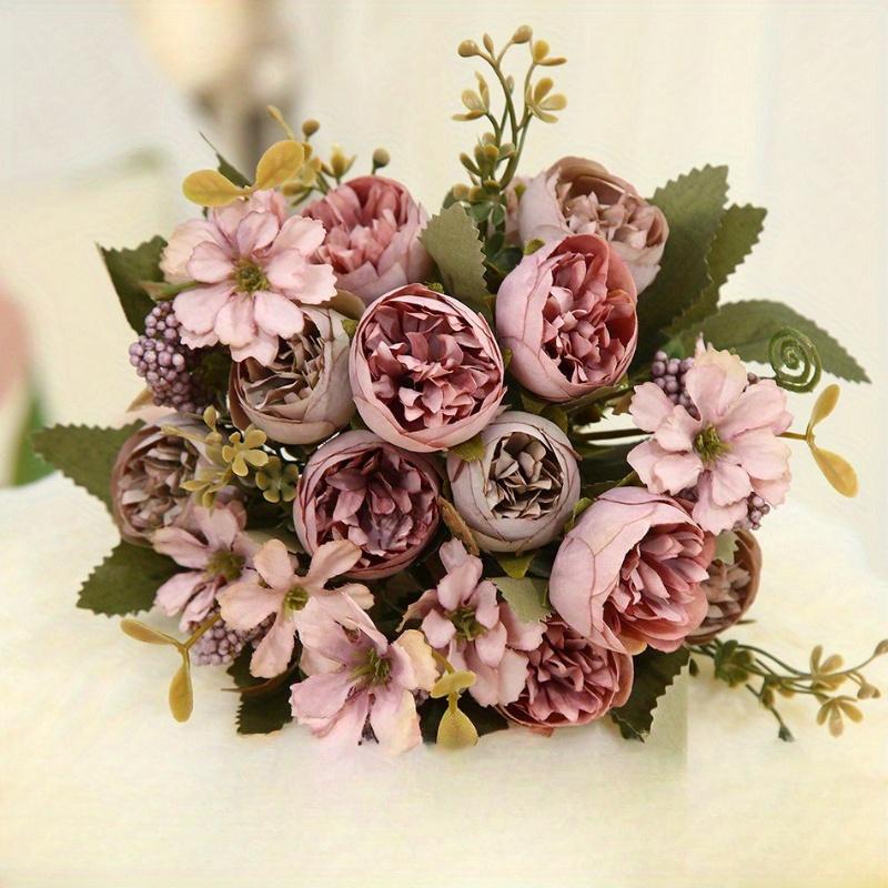 1Pc Simulation 5-pronged Golden Rose Bouquet for Outdoor Courtyard Patio Garden Wedding Decoration Home Decoration