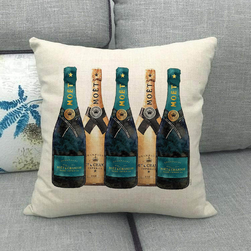 Champagne Bottles and Flowers Digital Printing Short Plush Pillow Covers for Car Sofa Office Cushion Cover Home Goods